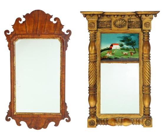 Appraisal: TWO MIRRORS Scroll mirror American or English th century mahogany