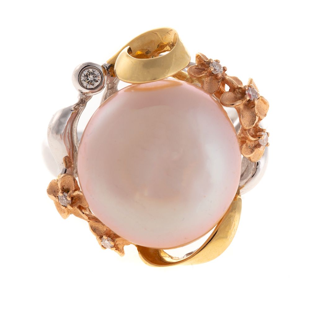 Appraisal: A Ladies Pearl Ring by Denny Wong in K Gold