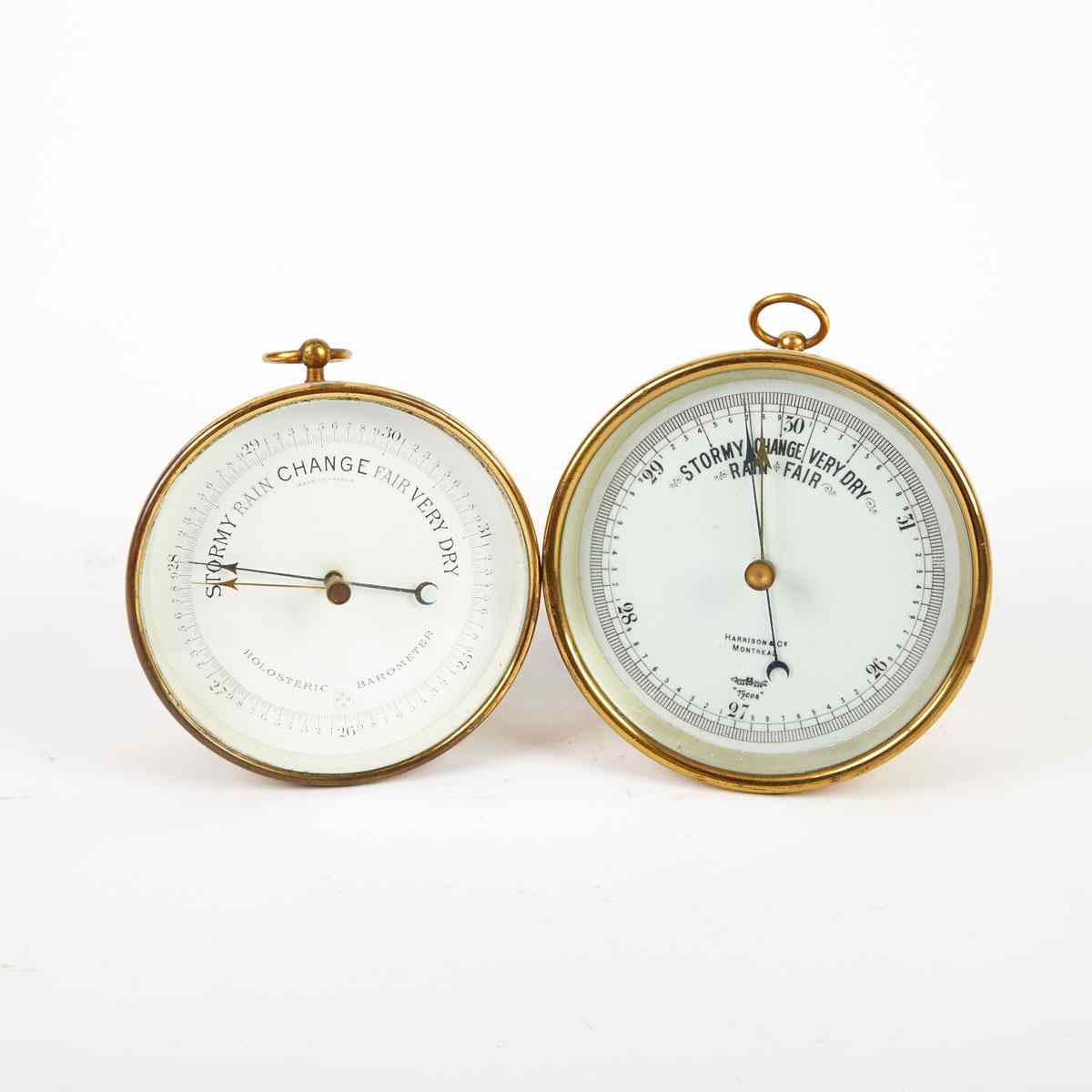 Appraisal: Two Brass Marine Aneroid Barometers th th century one dial