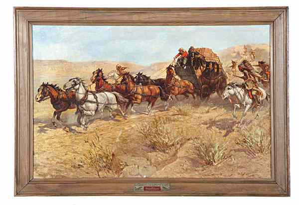 Appraisal: Attack on the Overland Stage Budweiser Chromolithograph Vibrant th century