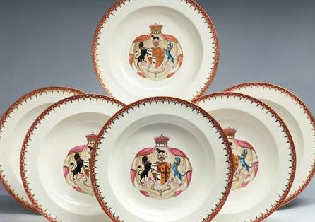 Appraisal: SET OF SIX RARE WEDGWOOD QUEEN'S WARE ARMORIAL SOUP PLATES