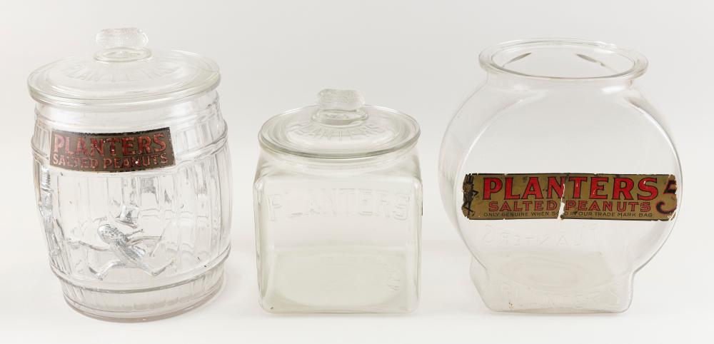 Appraisal: THREE VINTAGE PLANTER S PEANUT JARS TH CENTURYTHREE VINTAGE PLANTER'S