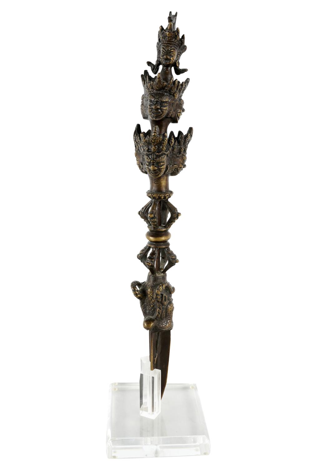 Appraisal: TIBETAN BRONZE PHURBAon a Lucite base inches high Condition