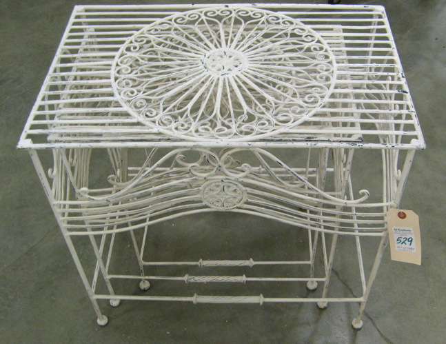 Appraisal: SET OF THREE PAINTED WROUGHT IRON NESTING TABLES the set