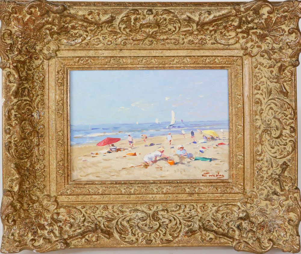 Appraisal: Nicolaas Niek Van der Plas Oil on Board Beach Scene