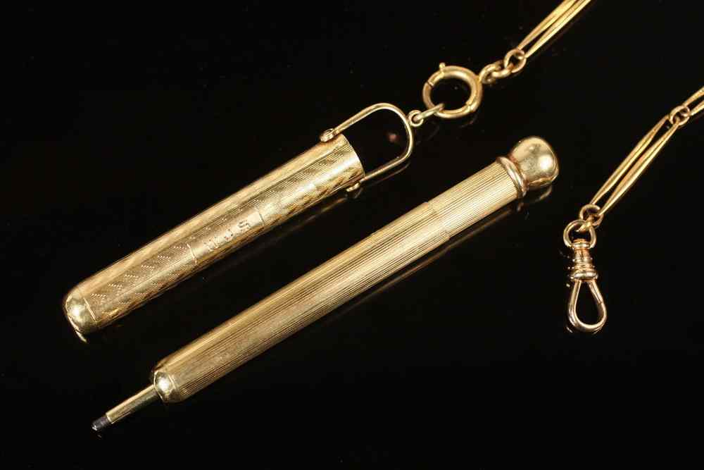 Appraisal: GOLD WATCH CHAIN WITH PENCIL - K Gold Watch Chain