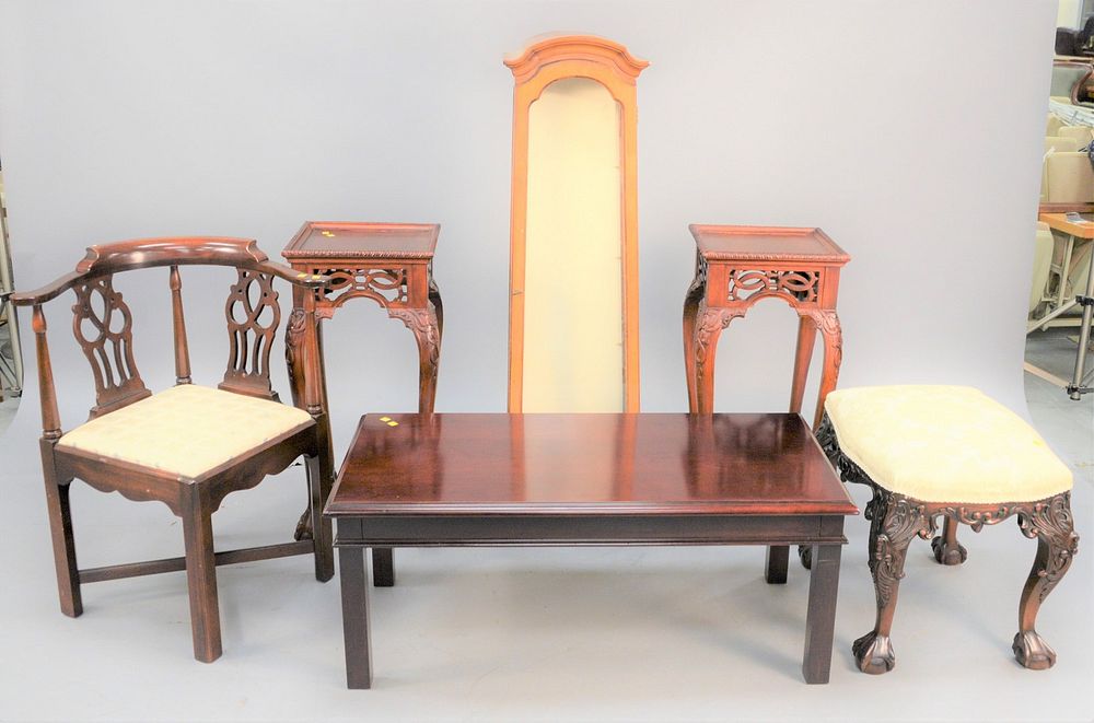 Appraisal: Six-piece lot to include curio cabinet ht coffee table mahogany