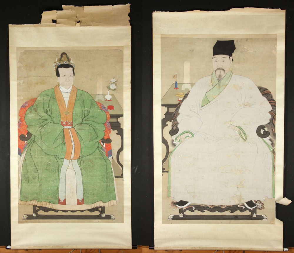 Appraisal: - Chinese th C Ancestral Portrait Scrolls Ancestral portrait scrolls