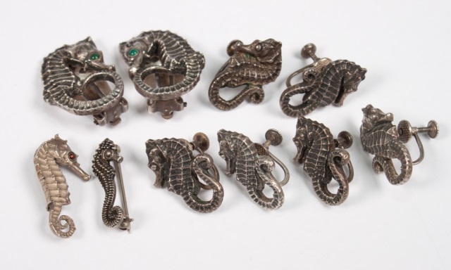 Appraisal: Assorted Carl Schon silver Seahorse jewelry comprising three pairs of