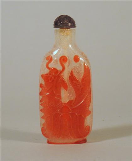 Appraisal: Chinese glass overlay snuff bottle th century Of tall baluster