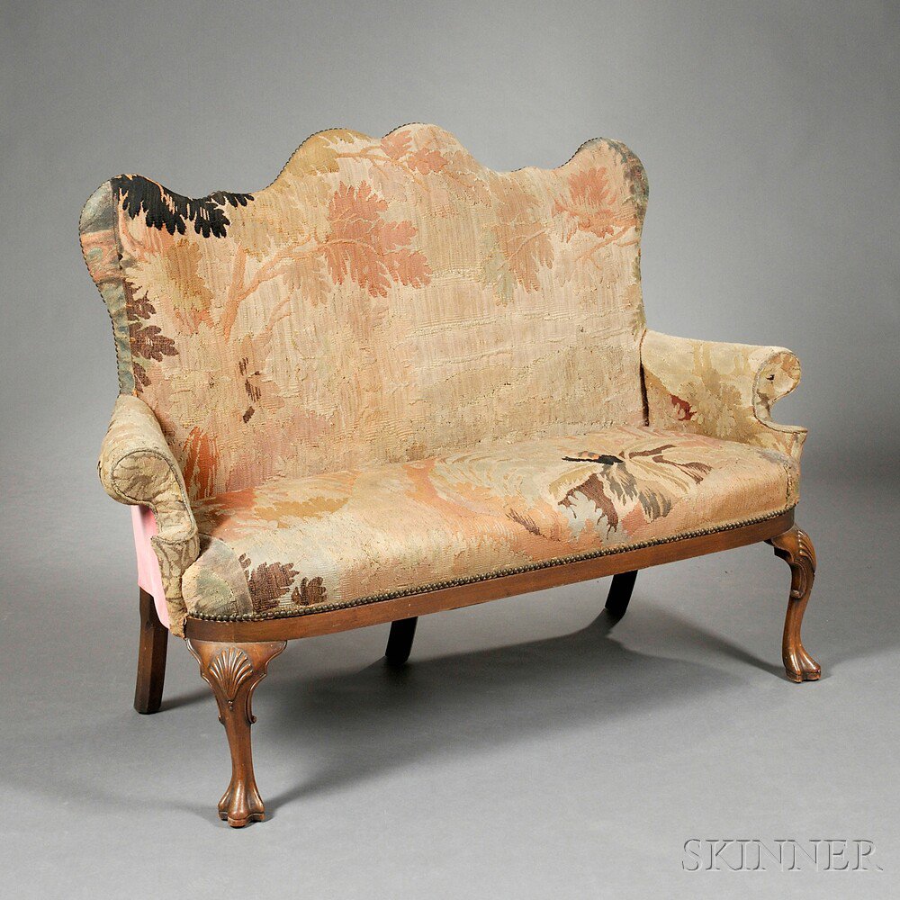 Appraisal: Queen Anne-style Tapestry-upholstered Settee settee late th early th century