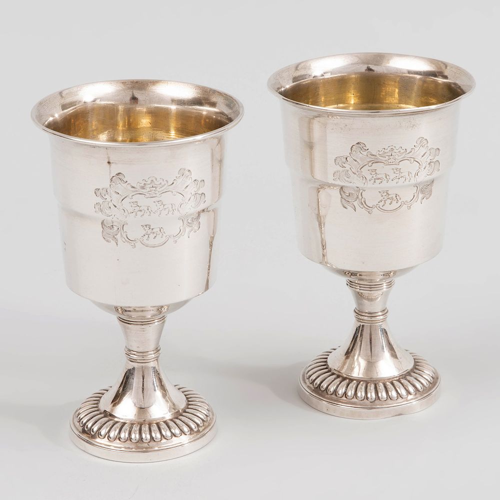 Appraisal: Pair of George IV Silver Footed Cups Rebecca Emes Edward