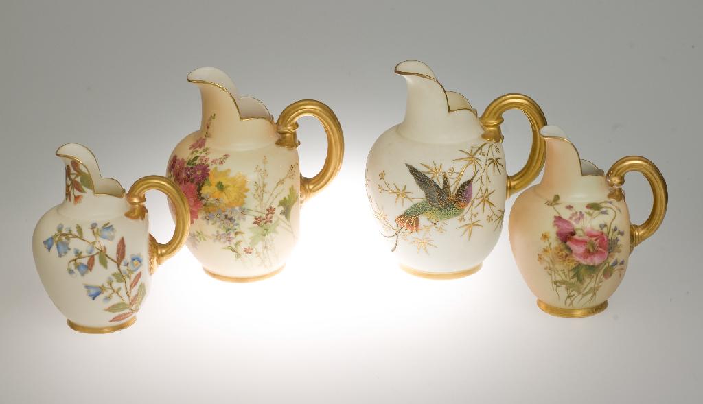 Appraisal: ROYAL WORCESTER BLUSH IVORY FLAT-BACKED JUG painted and gilt-highlighted with