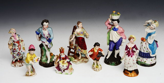 Appraisal: A COLLECTION OF NINE CONTINENTAL PORCELAIN FIGURES varying factories predominantly