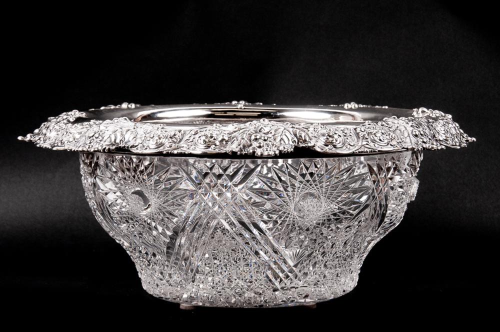 Appraisal: AMERICAN CUT GLASS STERLING CENTER BOWLthe rim inscribed Tiffany Co