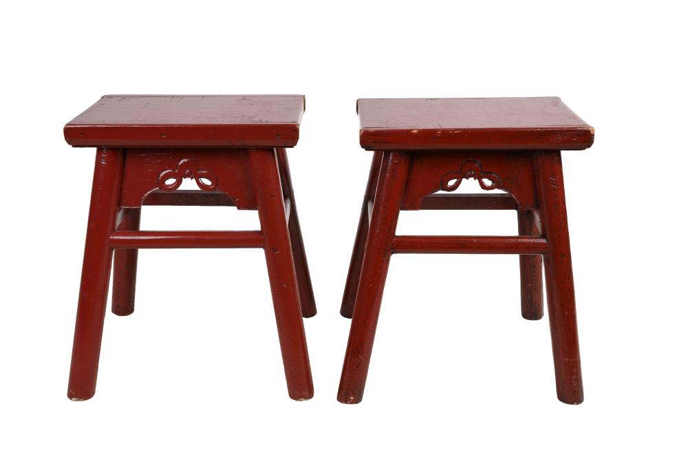 Appraisal: PAIR OF CHINESE STYLE RED PAINTED STOOLSCondition with some chips