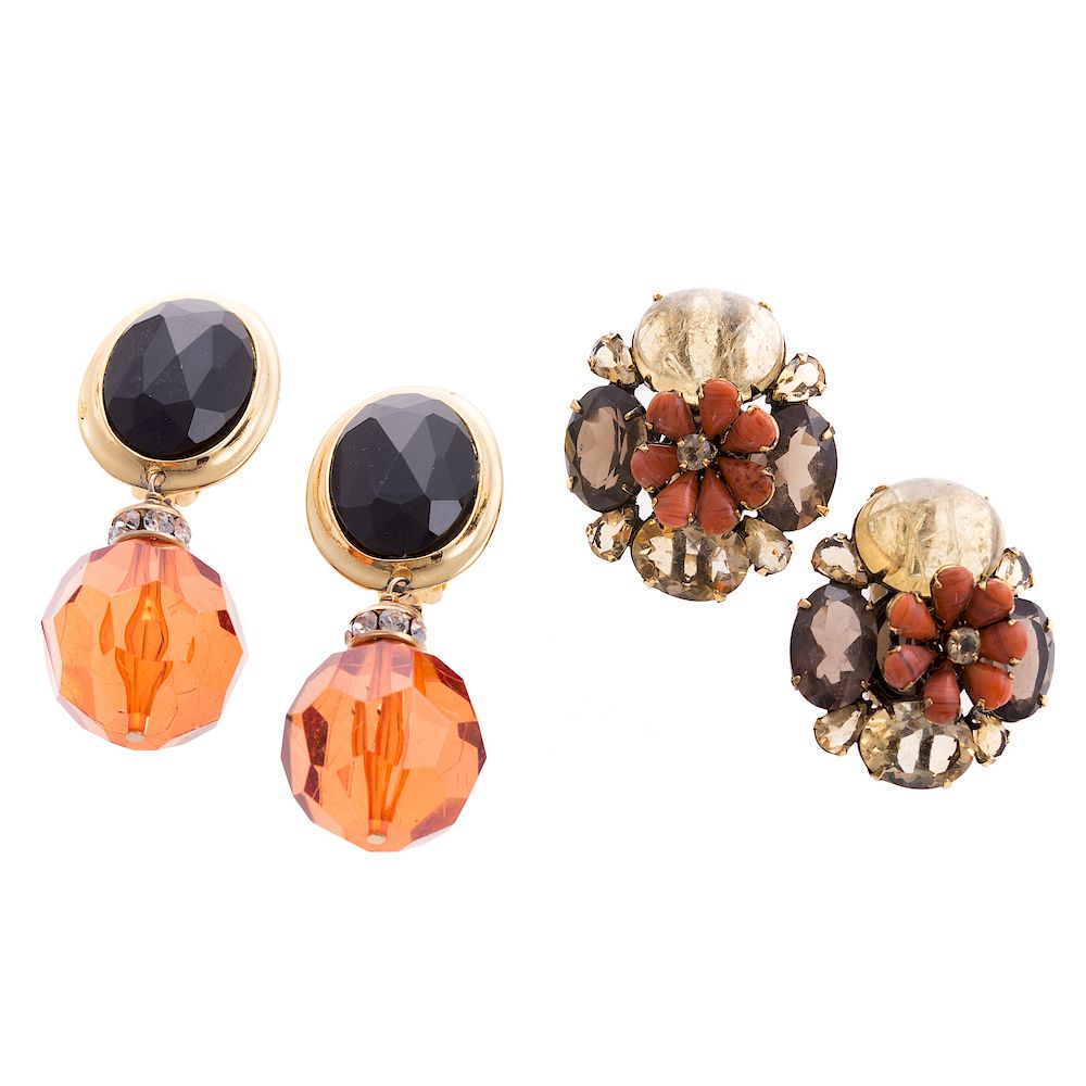 Appraisal: Two Pairs of Designer Fashion Earrings Gold toned earrings by