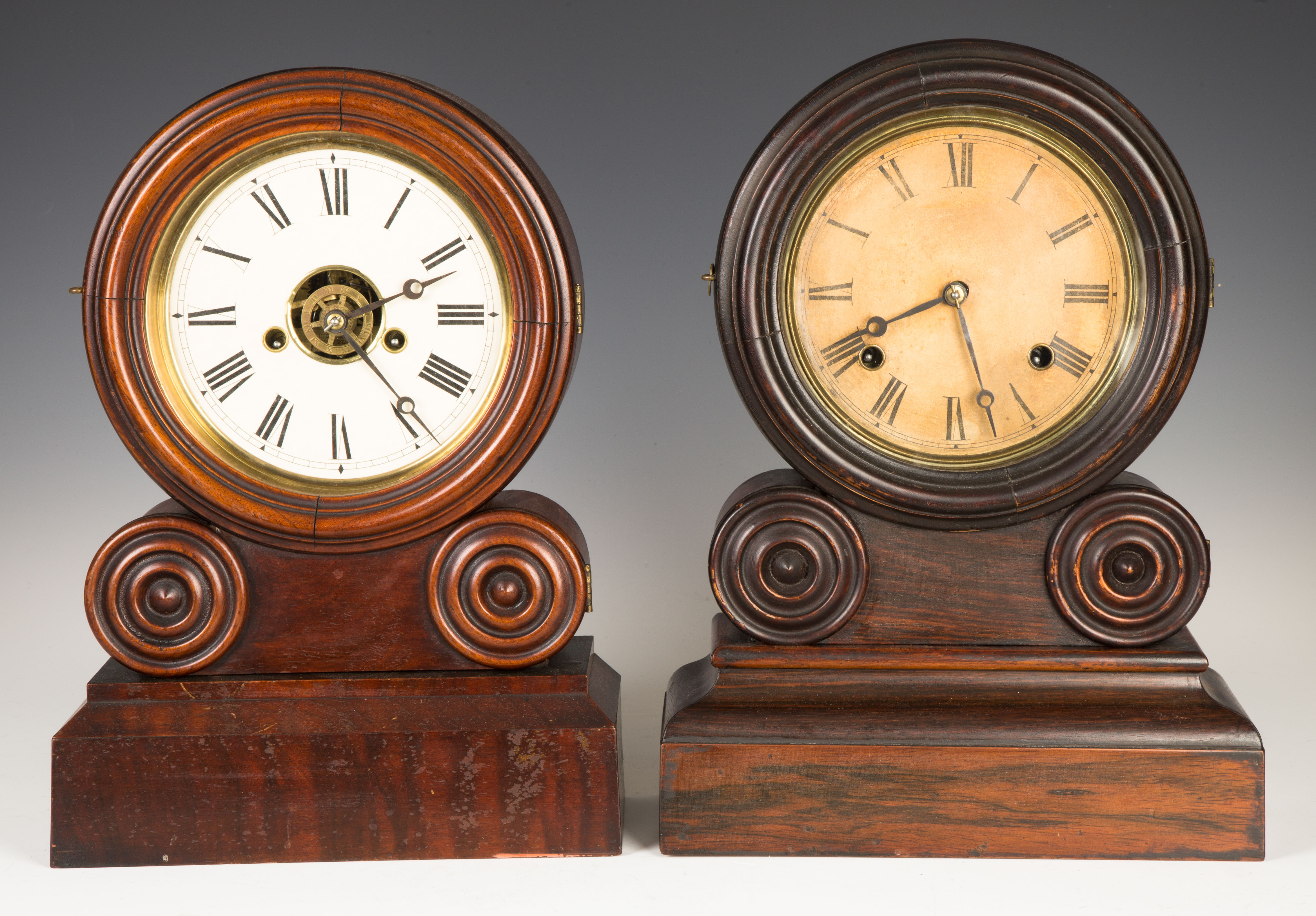 Appraisal: Two Ingraham Grecian Model Shelf Clocks L Mahogany case old