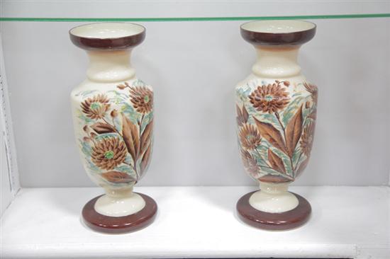 Appraisal: PAIR OF BRISTOL GLASS VASES Urn form vase with handpainted