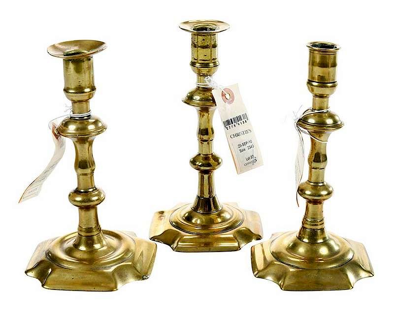 Appraisal: Three Signed George II Brass Candlesticks British th Century two