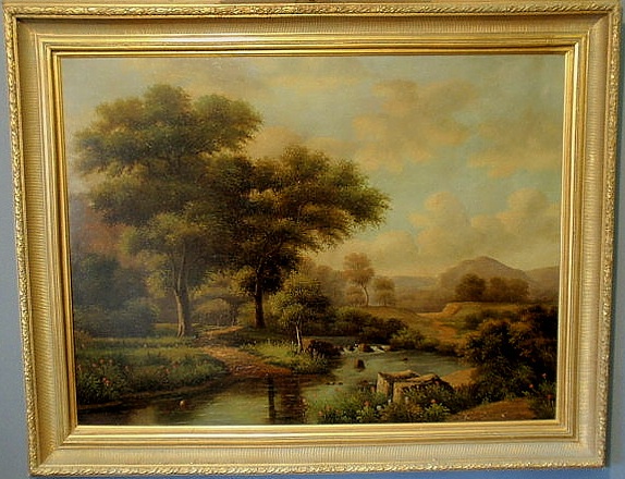 Appraisal: Continental oil on canvas landscape painting th c with stream