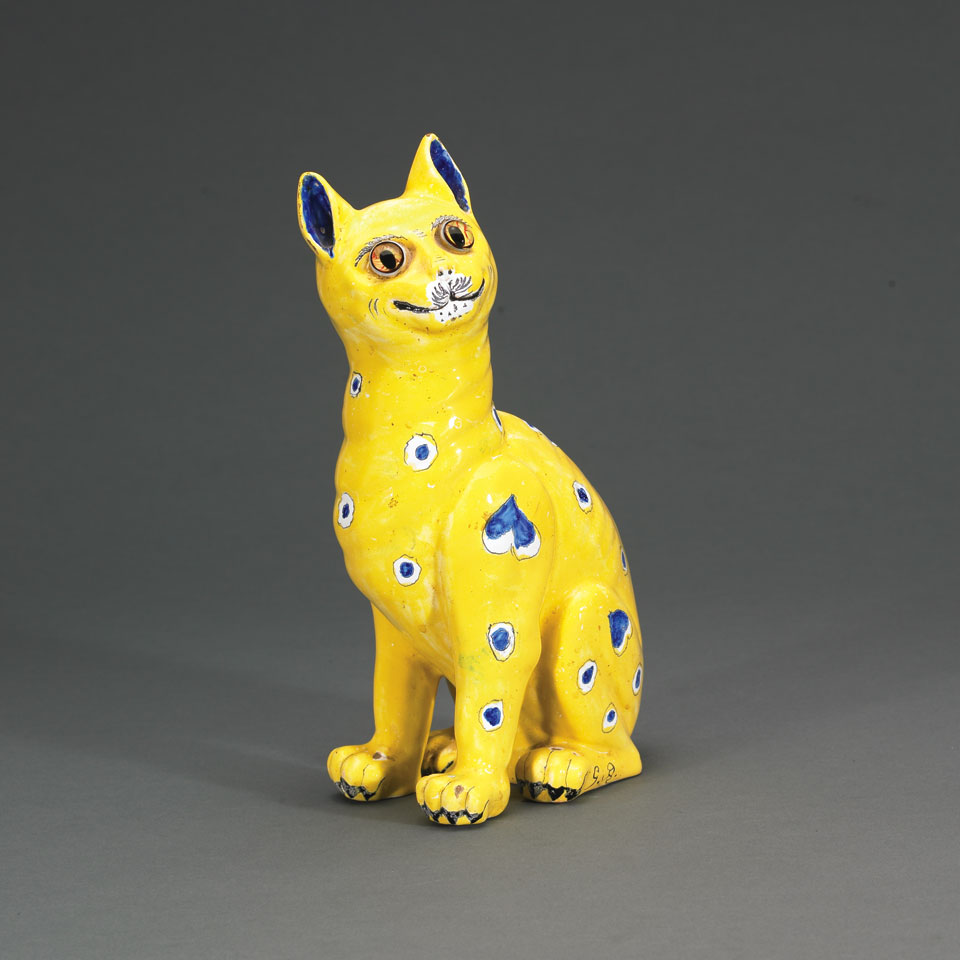 Appraisal: Gall Faience Cat c painted signature Gall minor glaze chips