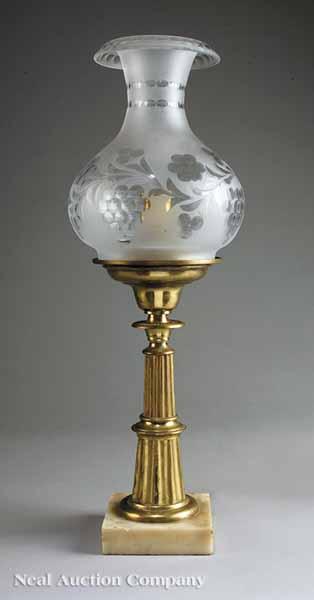 Appraisal: An American Classical Brass Solar Lamp c with original baluster-form