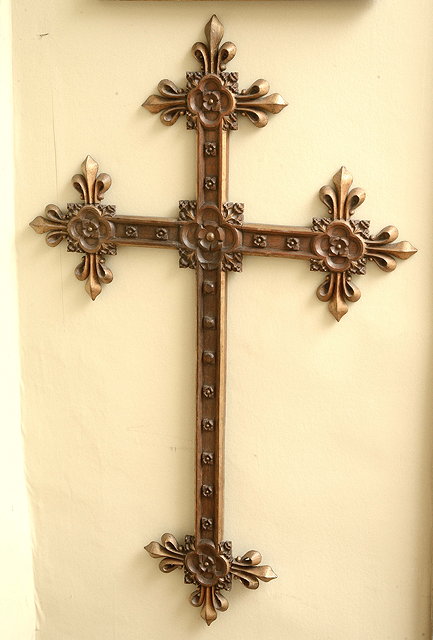 Appraisal: A CARVED OAK AND PARCEL GILT GOTHIC REVIVAL CROSS possibly