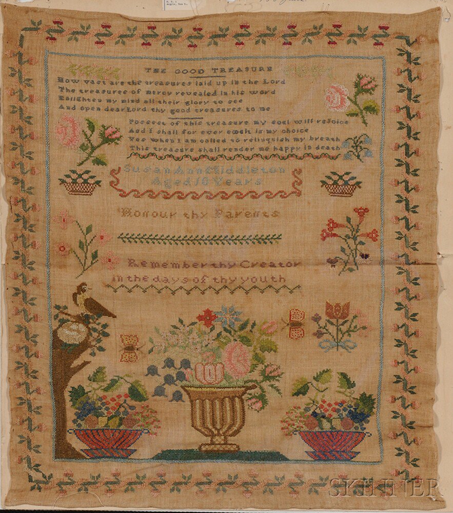 Appraisal: Needlework Sampler Susan Ann Middleton Aged Years worked in silk