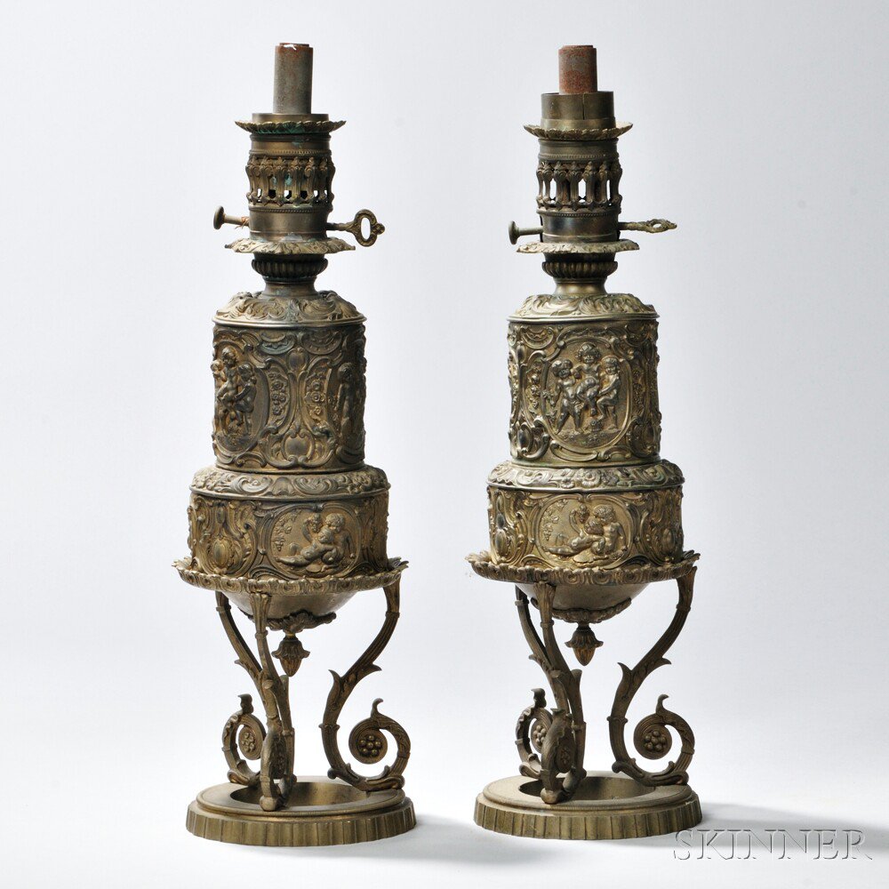 Appraisal: Pair of French Brass Lamp Bases late th century each