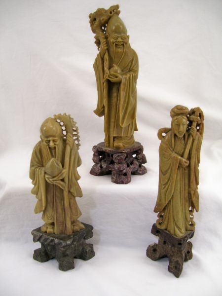 Appraisal: - Carved Soapstone Figures on stands Includes Old Oriental gentleman