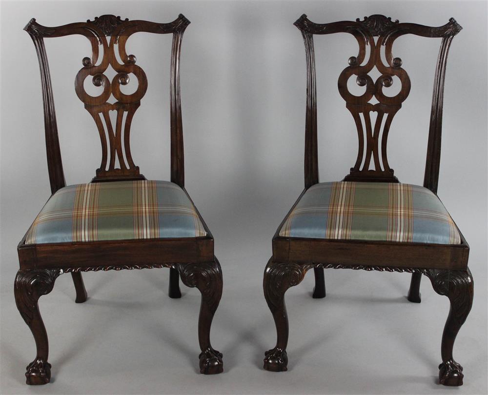 Appraisal: PAIR OF FINE GEORGE III CHIPPENDALE CARVED MAHOGANY SIDE CHAIRS