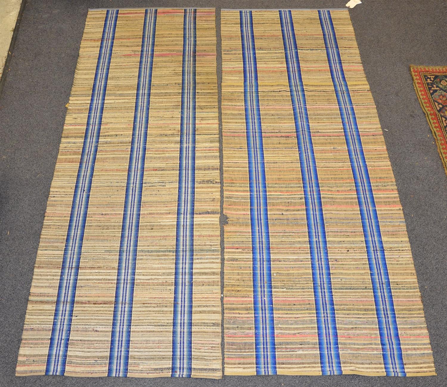 Appraisal: Rag runners with blue striping w long one with x