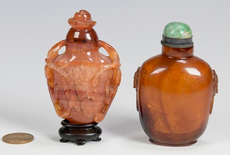 Appraisal: Chinese Snuff Bottles inc amber st item Chinese hardstone snuff