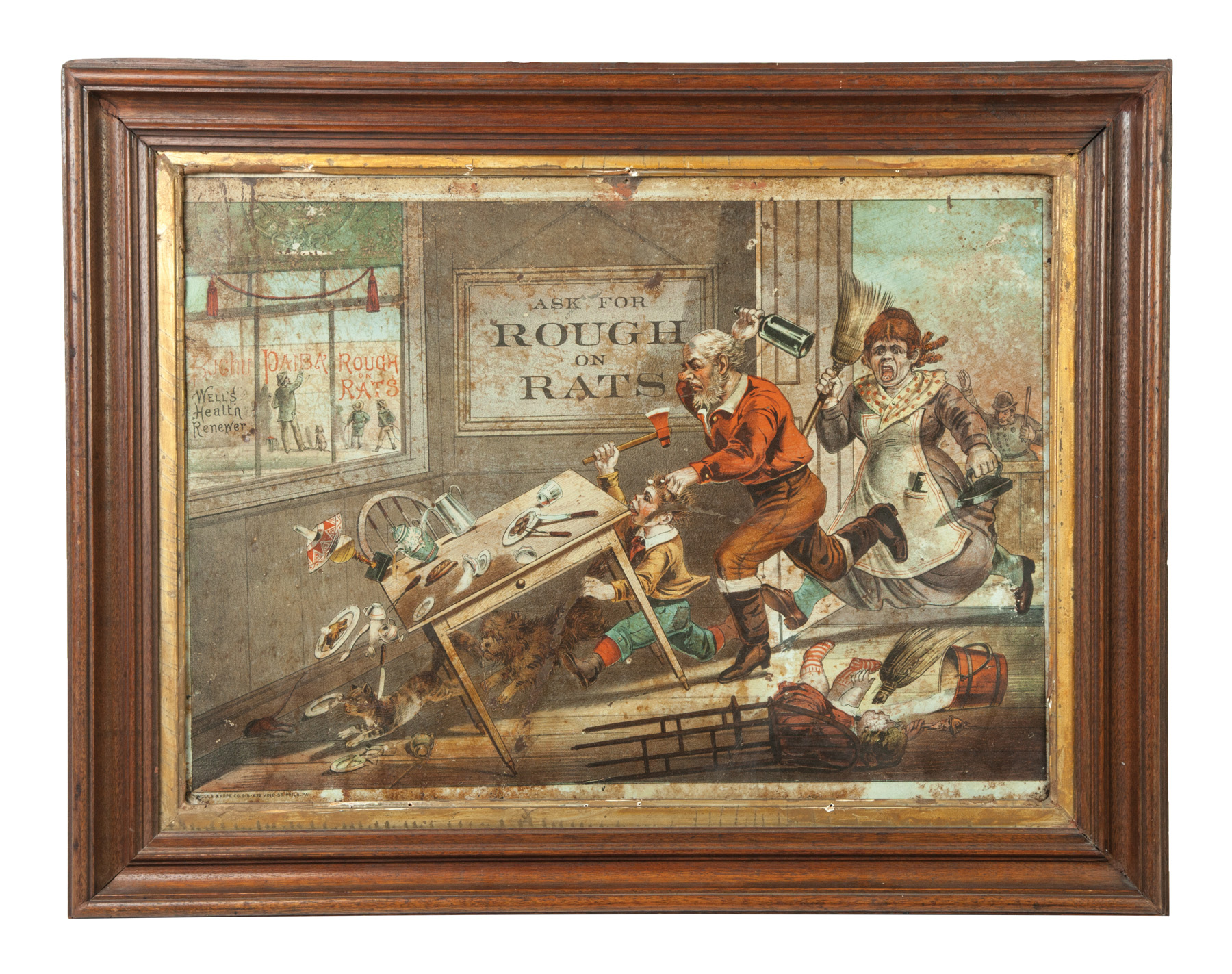 Appraisal: FRAMED CHROMOLITHOGRAPH ON TIN ROUGH ON RATS American th quarter-