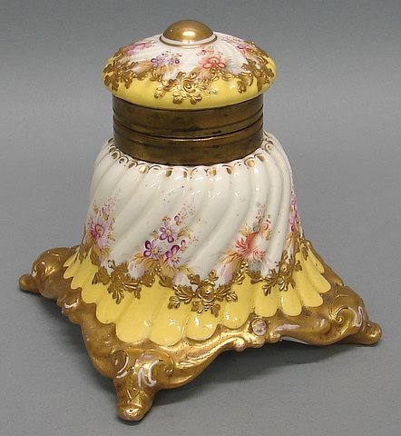 Appraisal: Spiral ribbed bell form with multicolored painted flowers yellow and