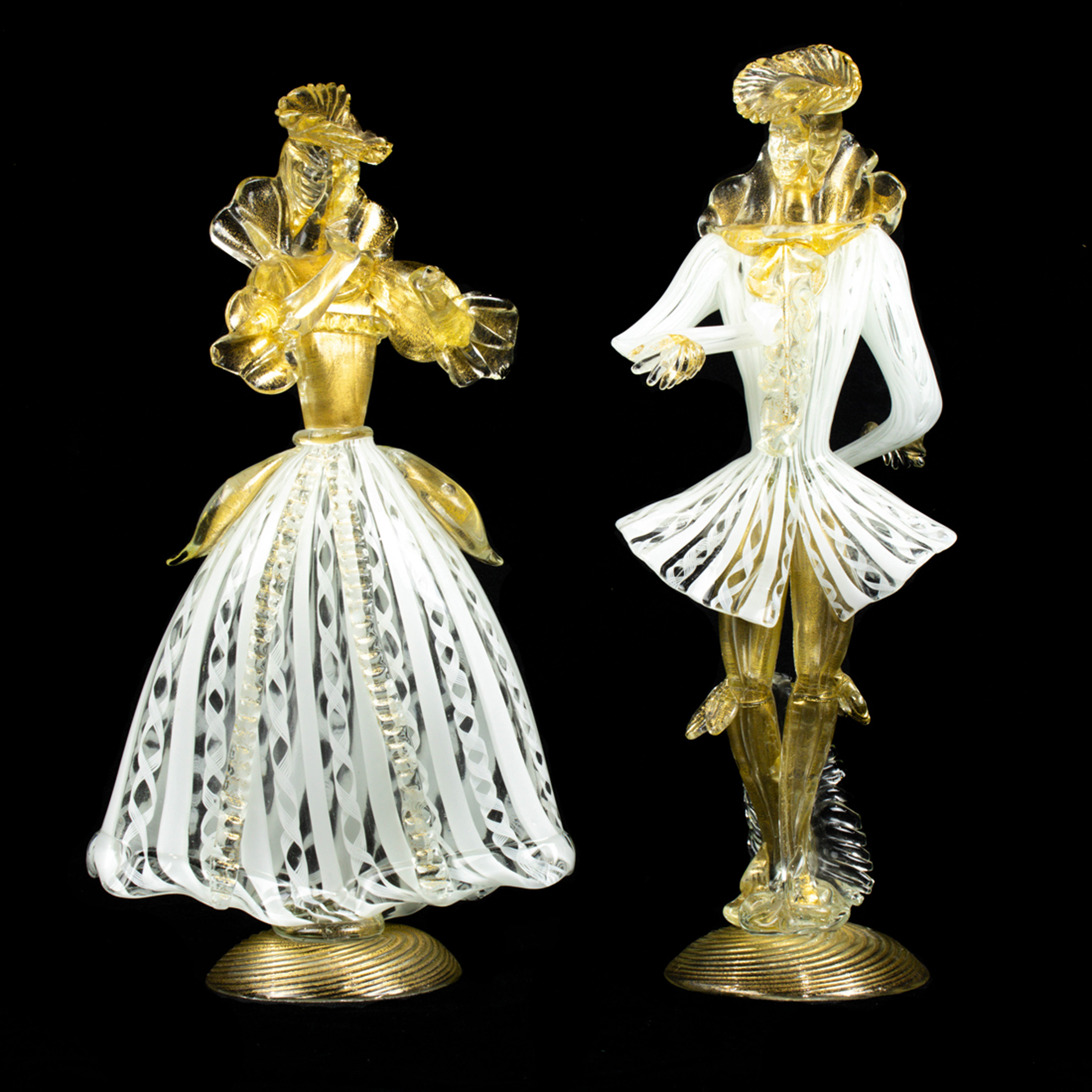 Appraisal: PAIR OF MURANO GOLD FLECKED WHITE AND CLEAR GLASS LATTICINO