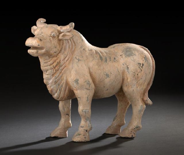 Appraisal: Large Chinese Painted Terra Cotta Figure of a Bullock the