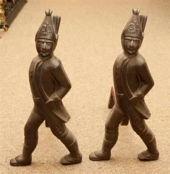 Appraisal: Pair of cast iron Hessian soldier andirons Estimate - All