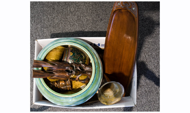 Appraisal: Misc Box Of Pottery and Collectables Comprising Three Walking Sticks