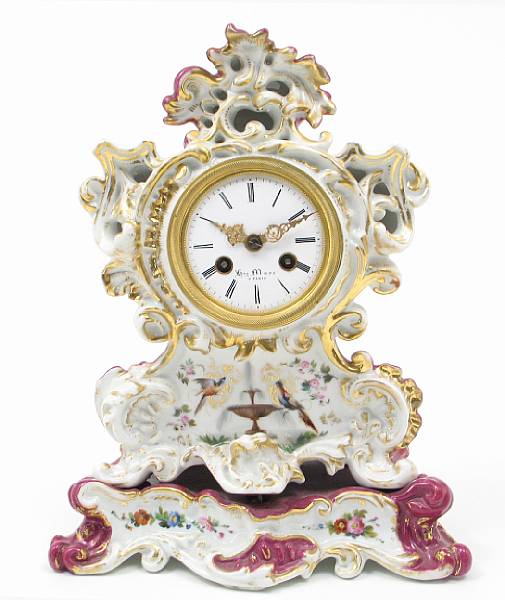 Appraisal: A French Jacob Petite style porcelain mantel clock height in