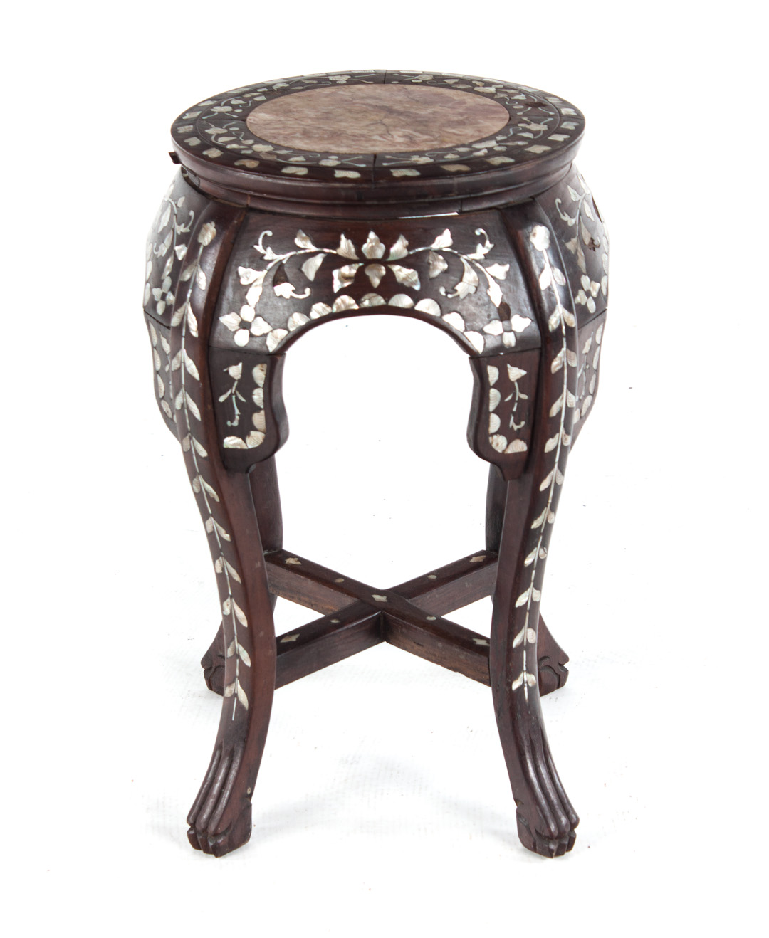 Appraisal: Chinese Export inlaid rosewood plant stand circa circular marble inset