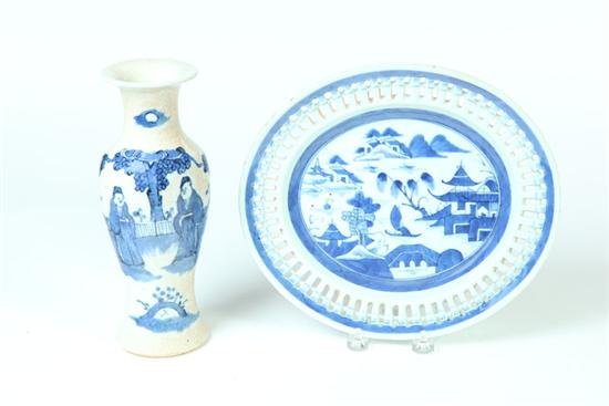 Appraisal: PLATTER AND VASE China late th-early th century ceramic Reticulated