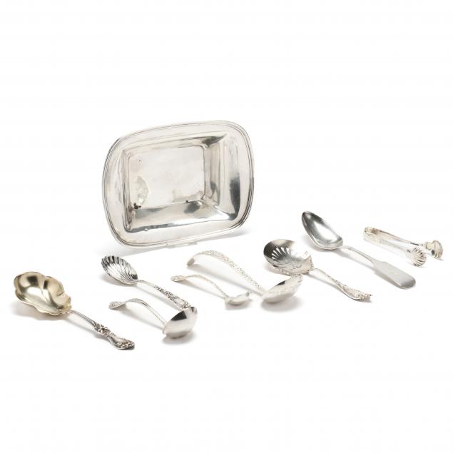 Appraisal: American Sterling Silver Dish and Eight Sterling Silver Servers Rectangular