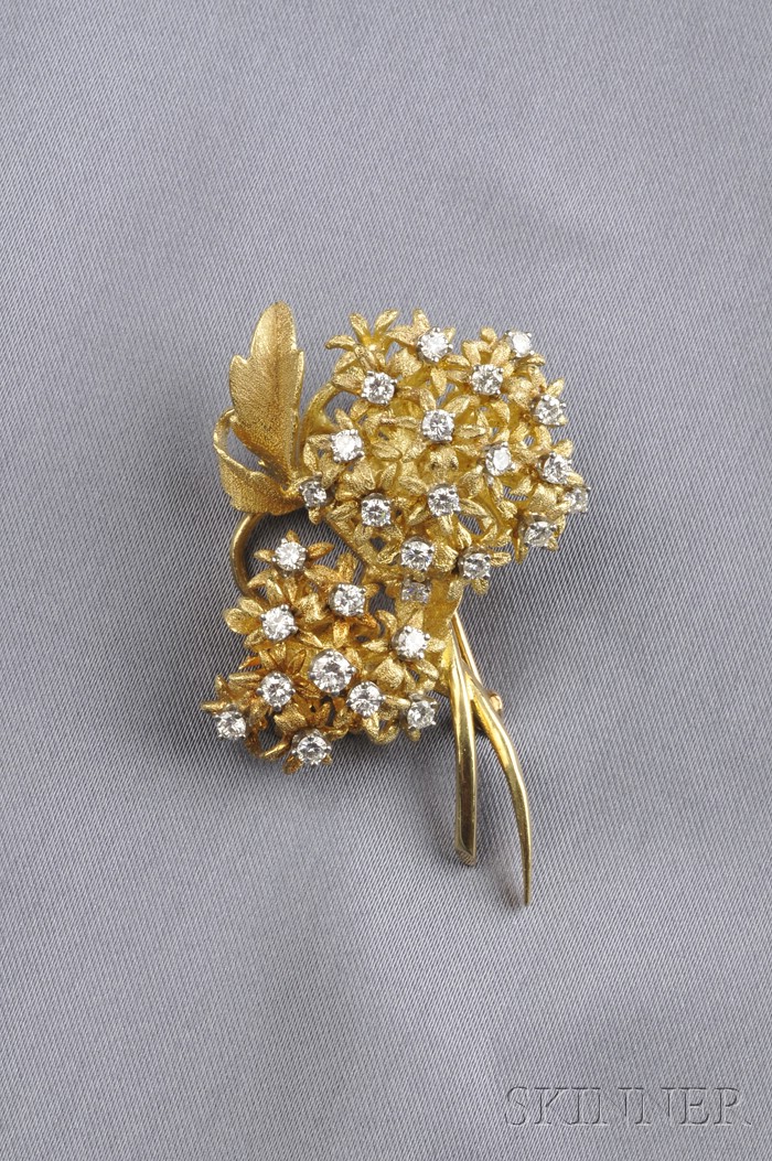 Appraisal: kt Gold and Diamond Brooch designed as two bouquets of