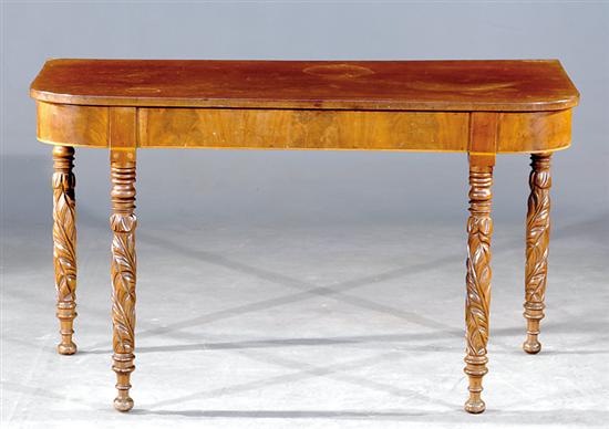 Appraisal: American Classical carved mahogany console table circa D-shaped top over