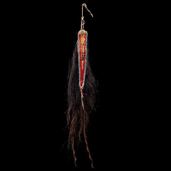 Appraisal: Sioux Beaded and Quilled Horsehair Hair Ornament thread and sinew-sewn