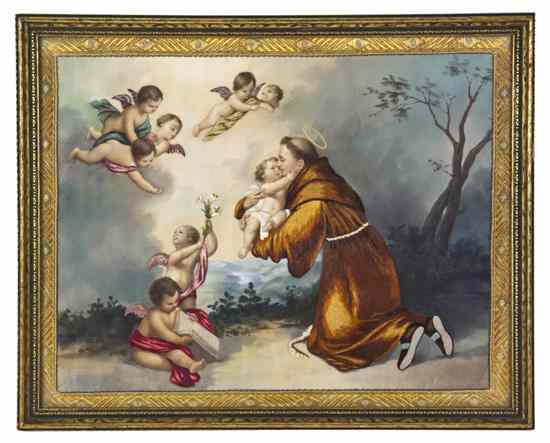 Appraisal: A Continental Needlework and Watercolor Picture depicting a monk with