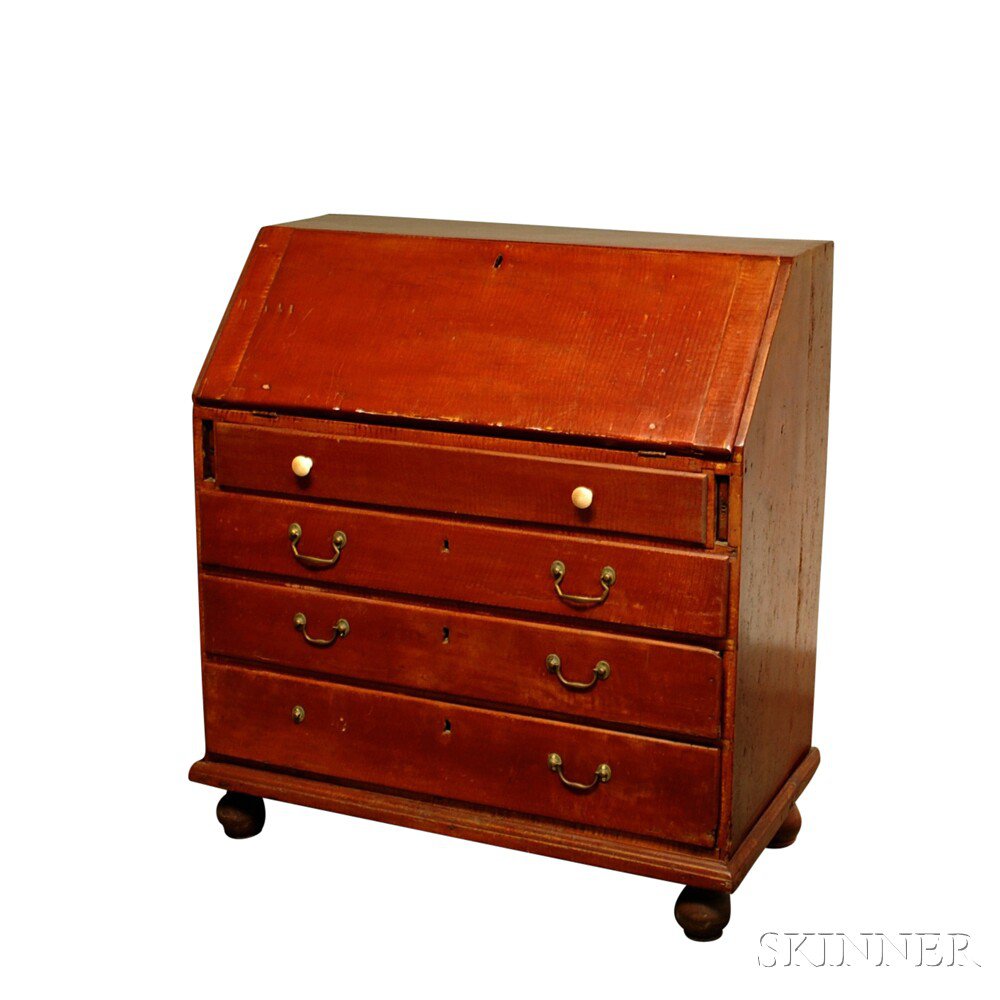 Appraisal: Queen Anne Red-stained Maple Slant-lid Desk the lid opening to