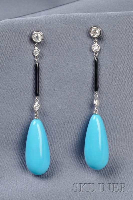 Appraisal: kt White Gold Turquoise and Diamond Earpendants each turquoise drop